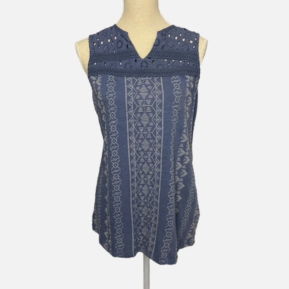 Bob Timberlake Women’s Sleeveless top Aztec Print Size Small Blue White - Picture 1 of 10